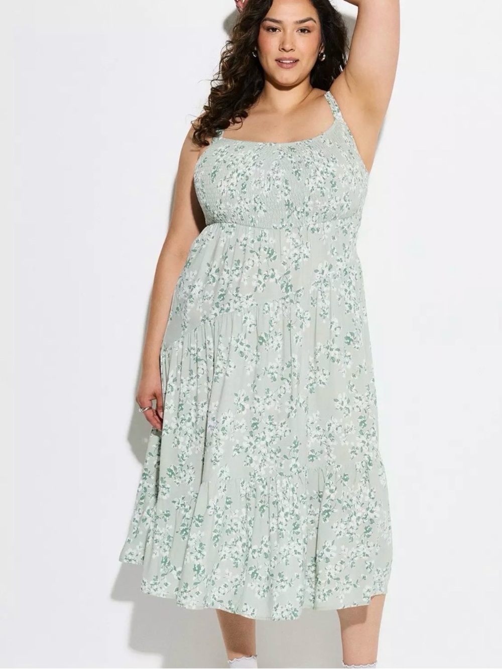 Torrid Love Sick Smocked Tie Back Midi Dress NWOT